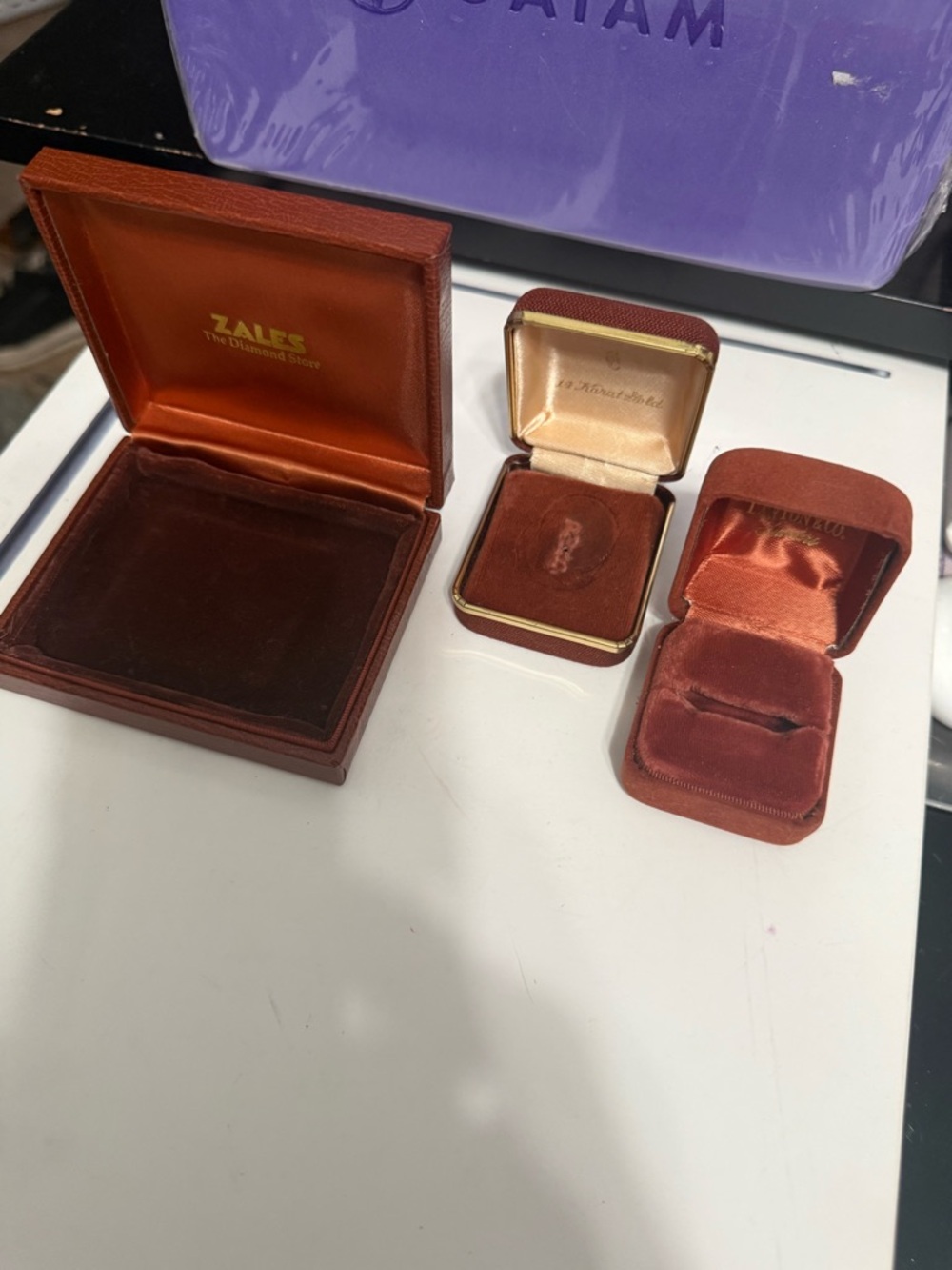 Zales Rust Brown Velvet Ring Box Trio
